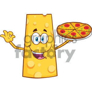 Cheese Cartoon Mascot Character Presenting A Perfect Pizza Vector Illustration Isolated On White Background