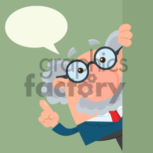 Cartoon character of an older man with glasses and white hair, resembling a professor or teacher, peeking from behind a wall with a speech bubble.