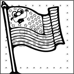 Clipart illustration of a cartoon American flag with a face, symbolizing patriotic and 4th of July themes.