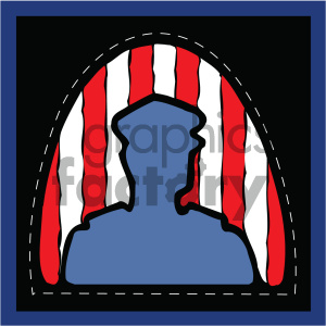 A clipart image showing a silhouette of a person in uniform with a background of red and white stripes, resembling the American flag.