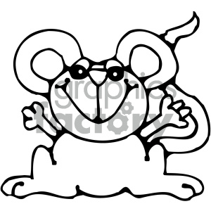 The clipart image shows a stylized cartoon mouse. It features large ears, eyes with glasses, a round nose, smiling mouth, a long tail, and it is standing with both hands open. The mouse appears to be in a joyful or welcoming pose.