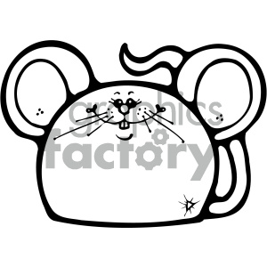 The clipart image shows a stylized outline of a cartoon mouse. The mouse is quite simplified and playful in design, with large ears, a cute face, a prominent nose, and a whimsical curled tail.