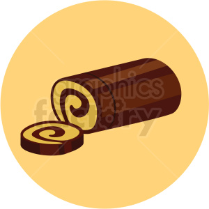 Illustration of a Swiss roll cake icon with a spiral pattern on a yellow background.