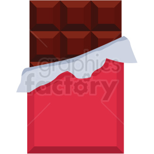 Clipart image of a chocolate bar partially unwrapped from its red packaging.