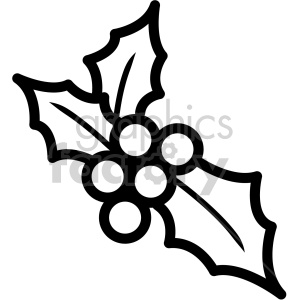 A black and white clipart image of holly leaves and berries, commonly associated with Christmas.