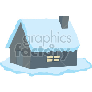 Cartoon illustration of a snow-covered cabin with a chimney.