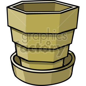 A clipart image of an empty hexagonal plant pot with a matching saucer.