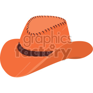 An illustration of an orange cowboy hat with a dark brown band and stitching details.