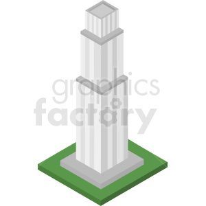 Isometric clipart image of a tall, white, stepped monument or tower on a green base.