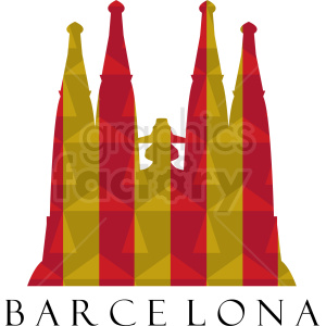 A clipart image of Barcelona's Sagrada Familia with a geometric pattern in red and yellow colors, featuring the text 'Barcelona' below the illustration.