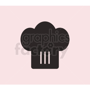 A minimalist black-and-white clipart image of a chef's hat on a light pink background.