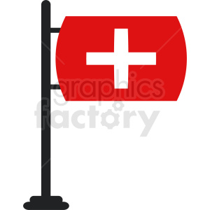   The clipart image shows a red flag with a white cross on it, mounted on a flagpole. This design is commonly associated with first aid and medical assistance. 