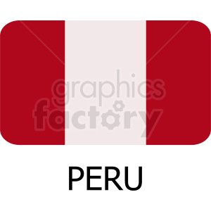 This image features a simplified representation of the flag of Peru. It consists of three vertical stripes, with red on the sides and white in the center. Below the flag, the word PERU is written in capital letters.