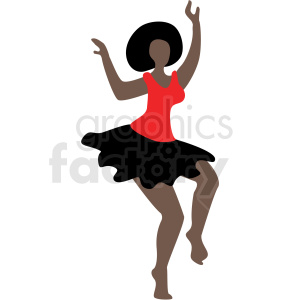 Clipart of an African American woman dancing with arms raised, wearing a red top and a black skirt.