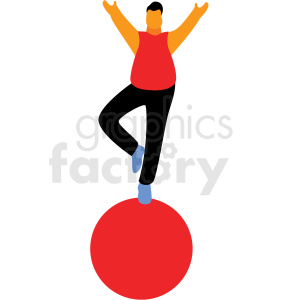 Illustration of a man balancing on a large red ball with one leg raised.