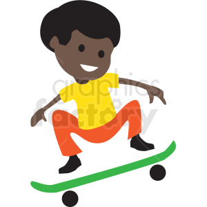 cartoon African American boy riding skateboard