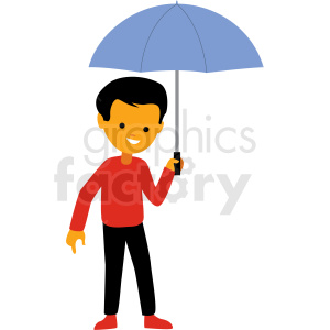 cartoon boy holding umbrella vector clipart