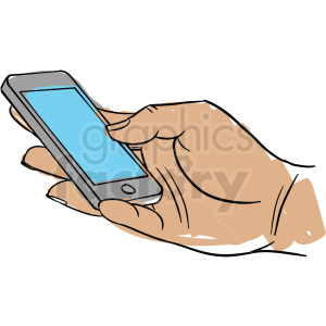 A clipart image of a hand holding a smartphone.