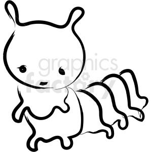 A cute, outlined black and white clipart of a caterpillar with a simple and adorable design.