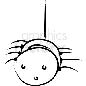 Hand-drawn black and white clipart image of a friendly hanging spider with eight legs.