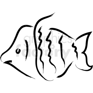 The clipart image depicts a simple, stylized drawing of a fish. The fish has prominent fins and a clear outline that suggests movement or fluidity.