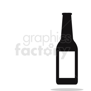 A simple black silhouette of a bottle with a rectangular label on a white background.