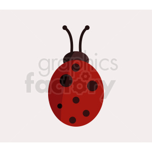 A simple, flat design clipart image of a red ladybug with black spots and antennae.