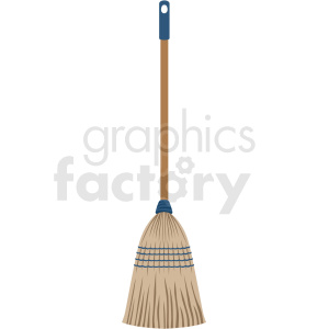 The clipart image shows a household broom, which is a cleaning tool used for sweeping and removing dirt and debris from floors. It appears to be made of wood with bristles made of either straw or synthetic material. The broom is leaning against a wall, suggesting it is not currently in use.