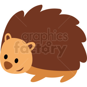 This image features a simple and cute illustration of a cartoon hedgehog. The hedgehog is stylized with a rounded body, a smiling face, and a simplified representation of spines as large, curved segments on its back.