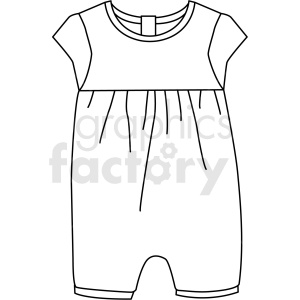 A black and white clipart image of a baby romper with short sleeves and gathered fabric above the waist.