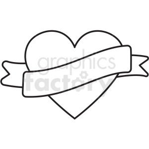 A black and white clipart image of a heart with a blank ribbon banner across it.