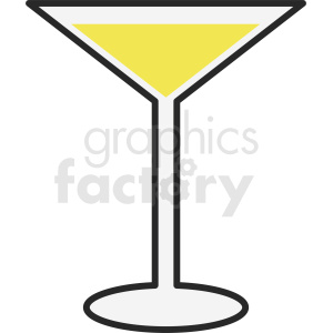 The clipart image depicts a simple martini cocktail, which is typically made with gin and vermouth. The drink is served in a stemmed glass with a triangular shape and a long stem. The glass is shown with a green liquid, which could represent the olive garnish or the color of the vermouth used. The background shows an abstract pattern that could represent a tablecloth or a textured surface. Overall, the image represents a classic and sophisticated alcoholic beverage.
