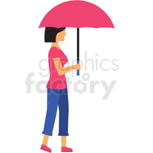 Clipart image of a woman holding a pink umbrella.