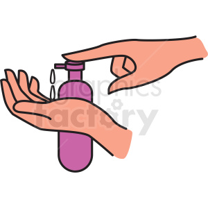 A clipart image of hands using a soap dispenser, illustrating hygiene practices.