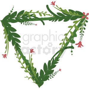 A triangular frame made of green leafy vines with small red flowers.