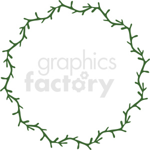 Clipart image of a green leafy circular frame with branches forming a wreath.