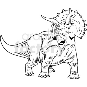 Black and white Triceratops dinosaur vector illustration