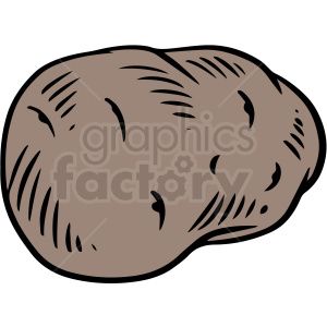 A clipart image of a potato with a brown skin and some surface texture details.