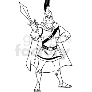 Clipart illustration of a Trojan warrior holding a sword, wearing a helmet and armor.