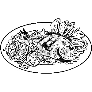 black and white fish dinner vector clipart
