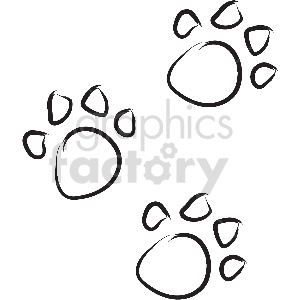 A clipart image depicting three black, outlined paw prints on a white background.