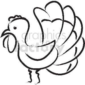 A simple, black-and-white outline clipart of a turkey, often associated with Thanksgiving celebrations. The drawing features the turkey's characteristic plumed tail and distinct beak.