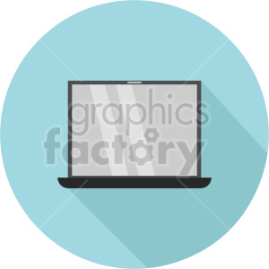 A minimalist clipart image of a laptop on a light blue circular background.