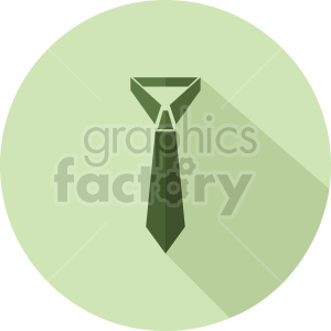 Clipart image of a green necktie on a light green circular background. The necktie is styled with simple geometric shapes and a long shadow effect.