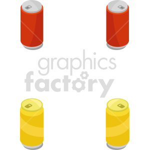 Clipart image of four energy drink cans, two red and two yellow, with a simplistic design.