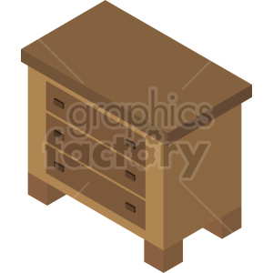 An isometric illustration of a wooden chest of drawers with three drawers.