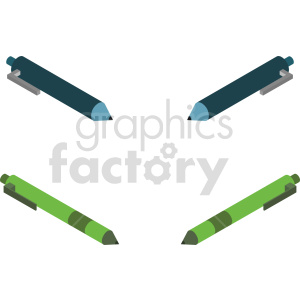 Isometric illustration of four pens arranged in a circular layout, featuring blue and green colors.