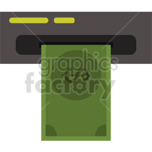 Clipart image of a green dollar bill being dispensed from an ATM machine.