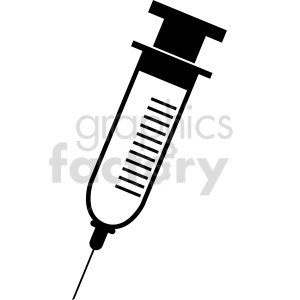 A black and white clipart image of a hypodermic needle, commonly used for medical injections and vaccinations.