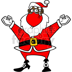 Clipart image of Santa Claus wearing a red face mask, depicted as an African American character, celebrating Christmas holidays.